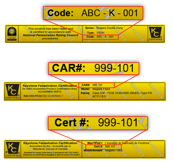 example car or code numbers