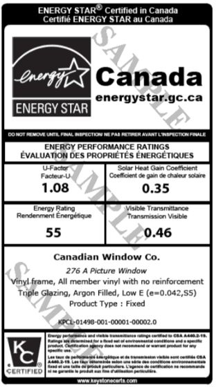 Example temporary label with Energy Star